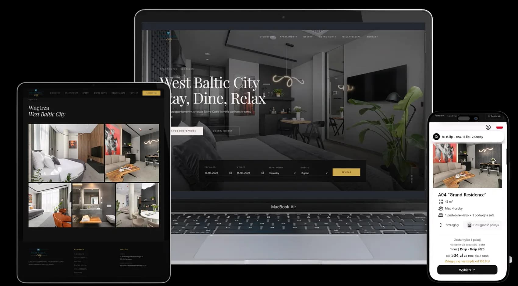 Strona West Baltic City na laptopie i telefonie